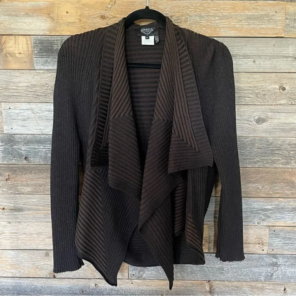 Angel Apparel Wool Blend Open Front Ribbed Asymmetrical Cardigan Sweater - Picture 9 of 9